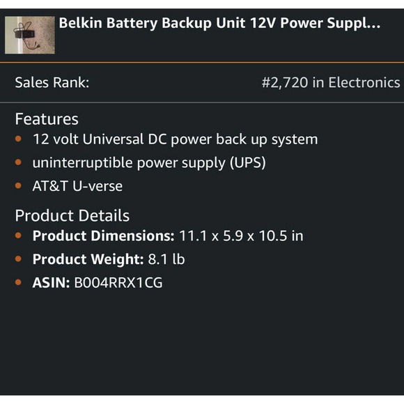 1 Belkin BU3DC000-12V Residential Gateway Battery Test Backup Rev A Home Office - Picture 8 of 9